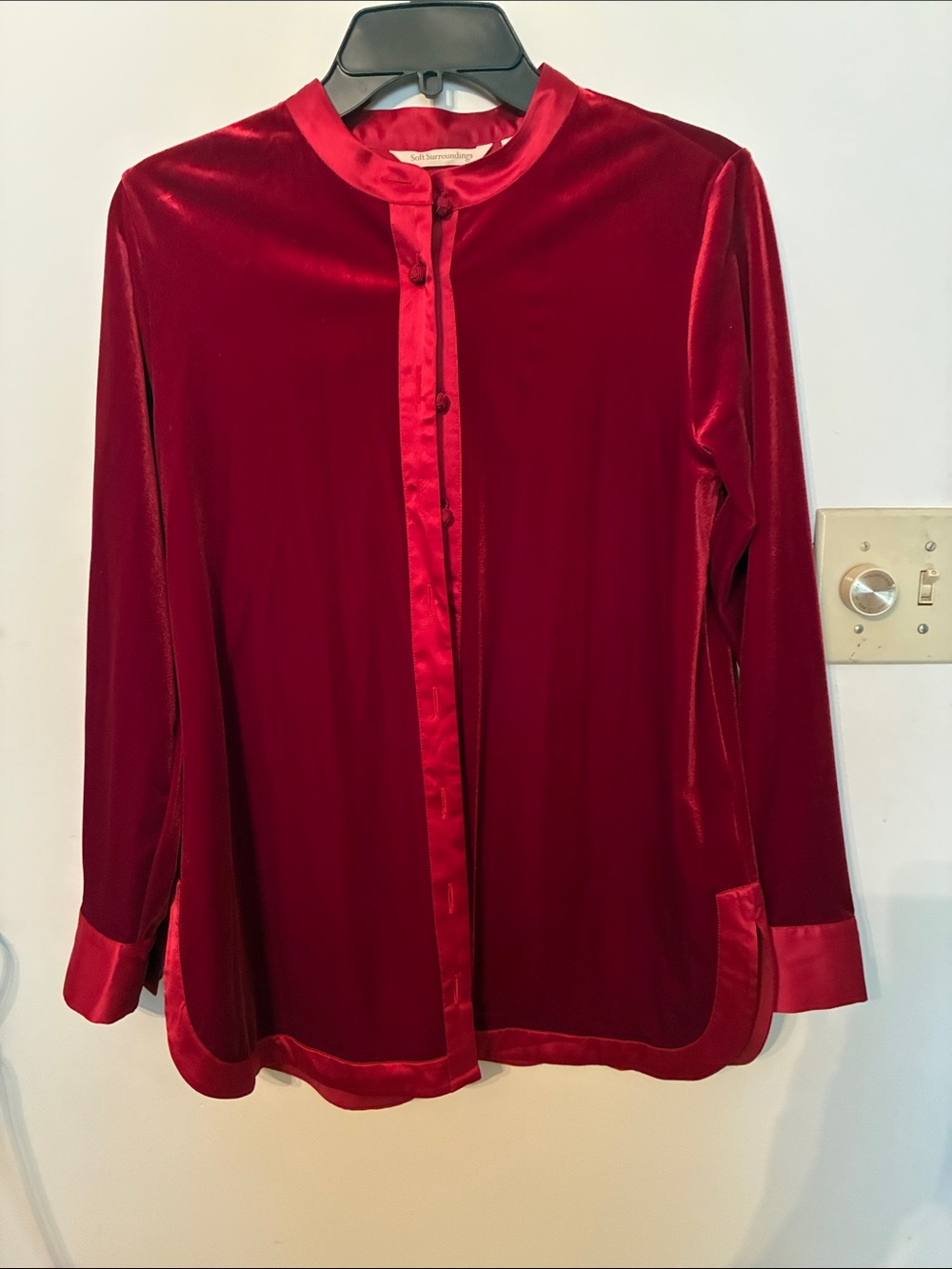 Soft Surroundings Crimson Velvet Button-Front Blouse